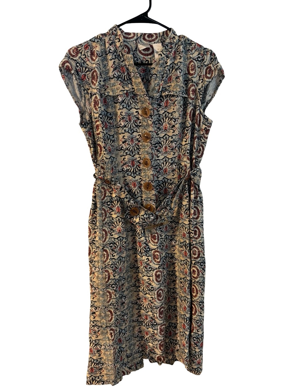 Emma James Beige Button Down Boho VTG Inspired Paisley Linen Midi Dress Size 10 - Picture 2 of 7